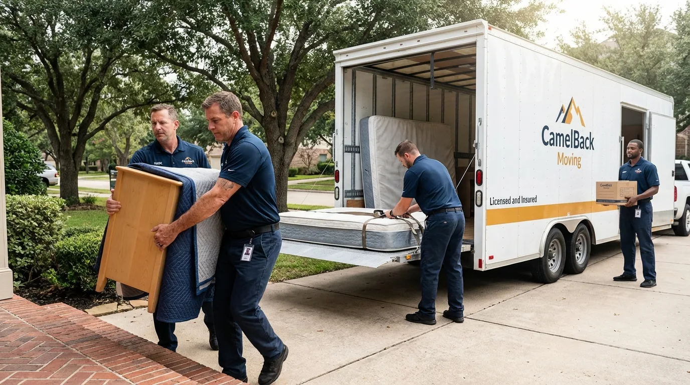 Crew loading residential truck for cross-state move from Marion, IL