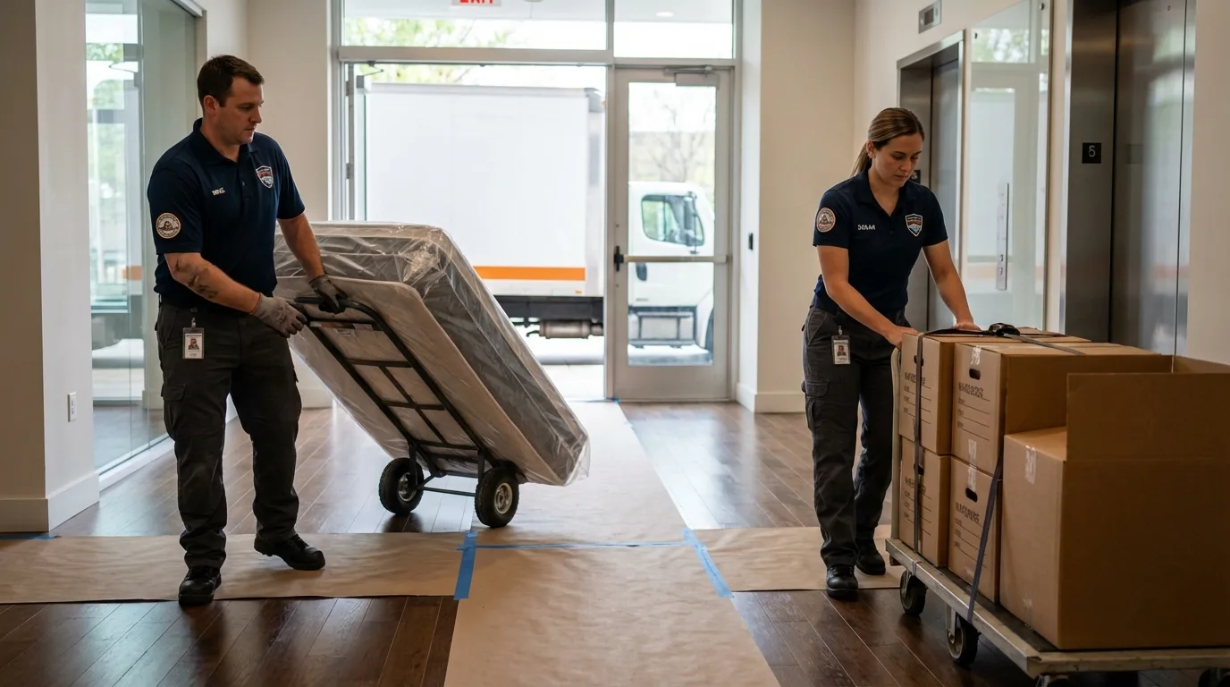 Professional apartment movers loading elevator in Marion, IL